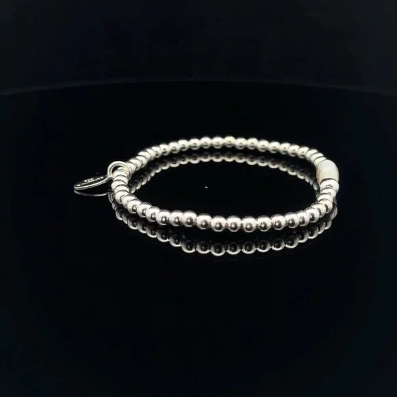 925 Sterling Silver Beaded Stretch Stacking Bracelet MOP Letter Initial K - Picture 5 of 6